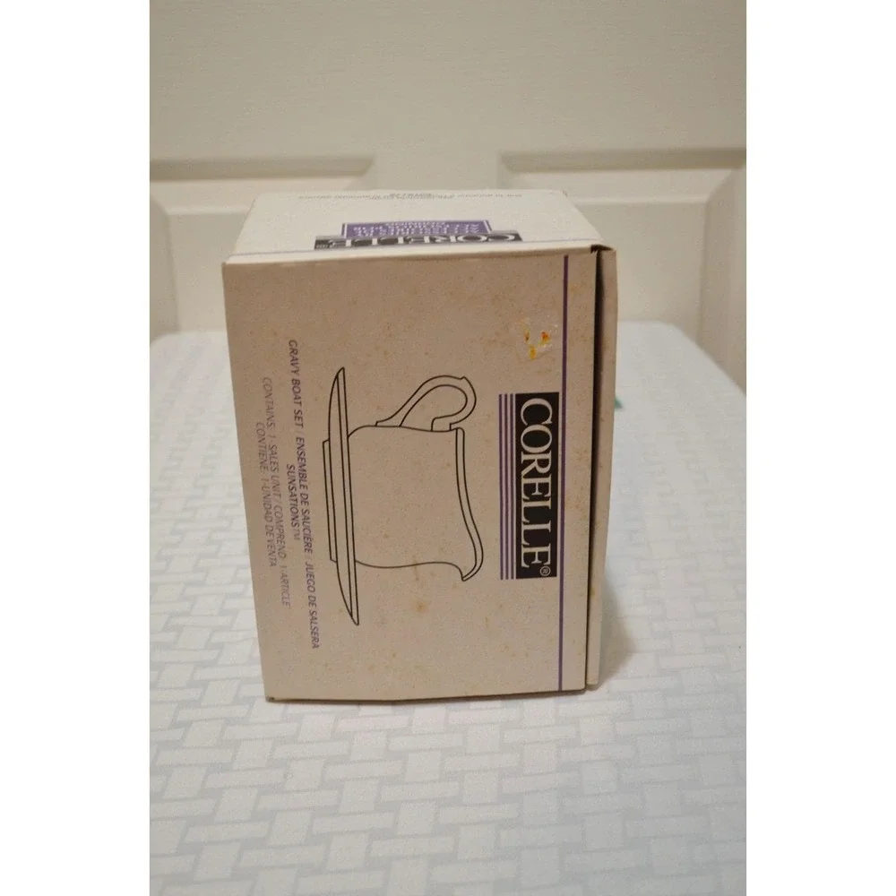Vintage Corelle Sunsations Gravy Boat Complete 2 Piece Set with Box Unused